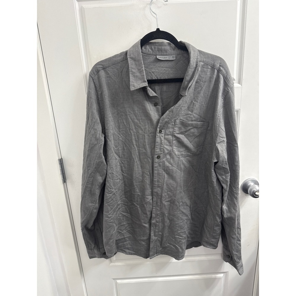 Icebreaker Mens XL Merino Wool Lyocell Grey Long Sleeve Button Down Shirt Pocket